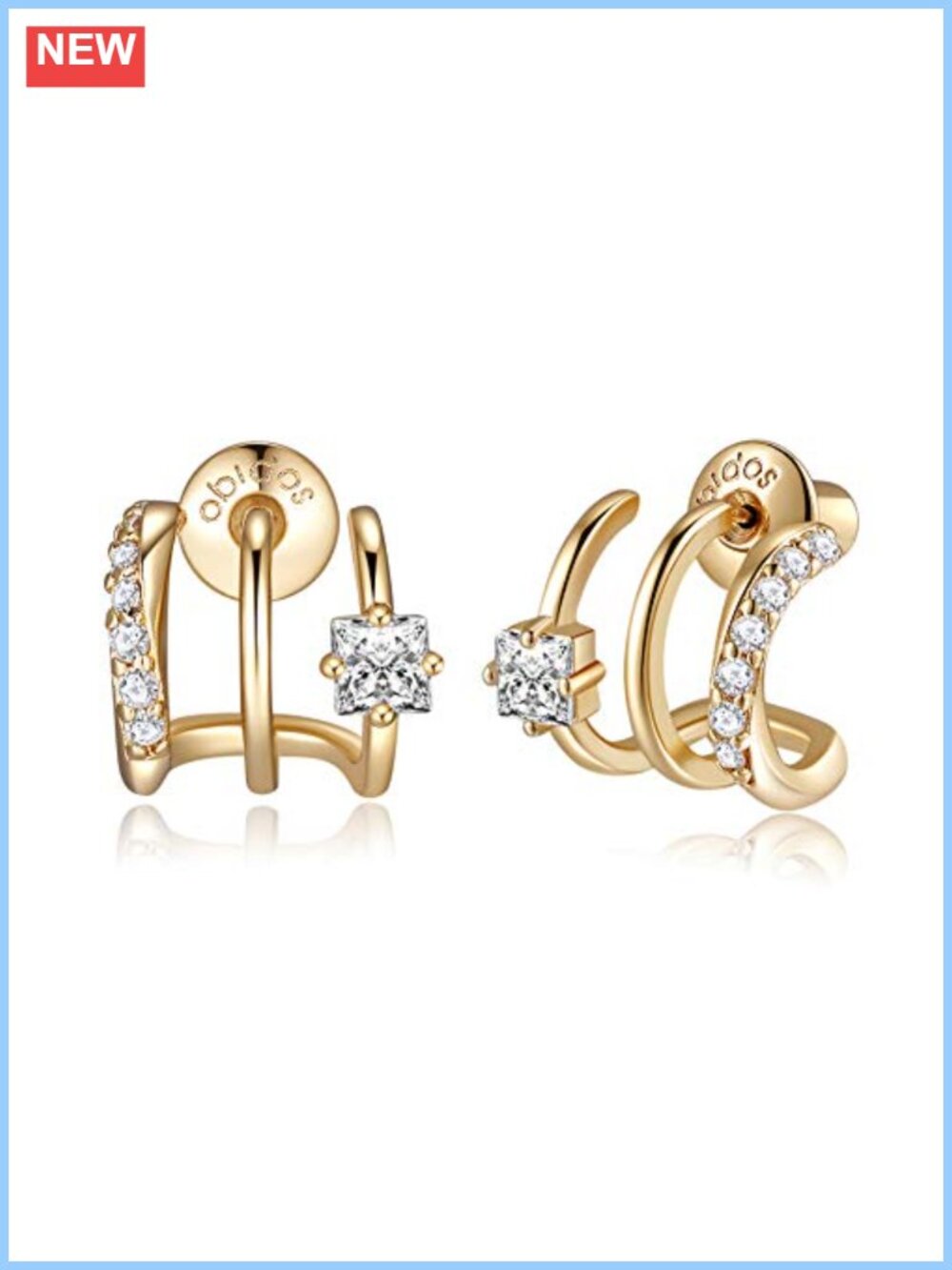 14K Gold Plated Triple Huggie Hoop Stud Earrings Hypoallergenic